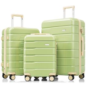 Premium ABS Travel Luggage Set , 3-Piece TSA Lock Suitcase Ensemble with 20, 24, and 28 Inch Sizes with 360Â° Spinner Wheels, green and beige