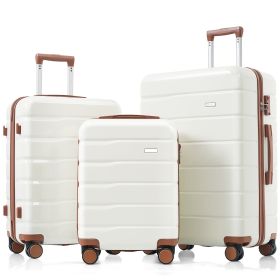 Premium ABS Travel Luggage Set , 3-Piece TSA Lock Suitcase Ensemble with 20, 24, and 28 Inch Sizes with 360Â° Spinner Wheels, White