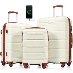 Luggage Set of 3, 20-inch with USB Port, Airline Certified Carry-on Luggage with Cup Holder, ABS Hard Shell Luggage with Spinner Wheels